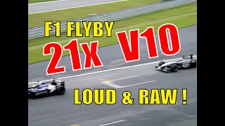 Formula 1 2001 fly-by of 21 cars, screaming V10 engines pure sound