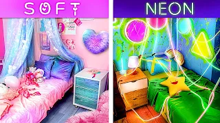 DESAFIO EXTREMO DA REFORMA DE QUARTO/Nós Construímos Nossas Casas dos Sonhos! Soft Girl vs Neon Girl