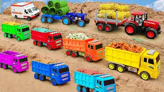 Ambulance, Fire Truck, Dumo Truck, Excavator Rescues Tractor in Accident | Car Toy Stories
