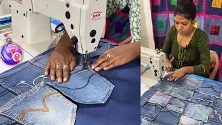 The pockets of old jeans are turned into a work of art - Beautiful sewing idea