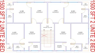 HOUSE PLAN DESIGN | EP 114 | 1500 SQUARE FEET TWO-UNIT HOUSE PLAN | LAYOUT PLAN
