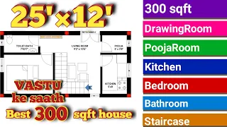 25'×12' House design as Vastu with Pooja Room (3D view) | best North Face 12'×25' Ghar ka Naksha