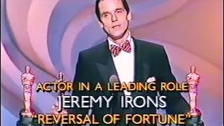 Jeremy Irons wins Actor in a Leading Role for "Reversal of Fortune"