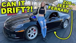 CAN IT DRIFT?! 840HP Jeep Wrangler vs Corvette Z06 vs Ferrari 458