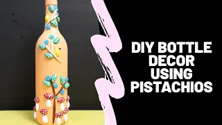 DIY Bottle decor with Pista shell| Pista shell craft| Pista shell on bottle| ANG Creations