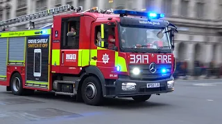 LFB Turntable ladder, fire engines and rescue unit respond to high rise alarm