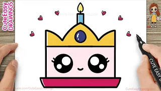 How to Draw a Cute Cake with Crown, Easy Drawing and Coloring for Kids and Toddlers