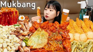 Sub)Real Mukbang- Spicy Chicken(Noodles)🔥 Garlic Chicken🧄 Fried Shrimp&Pepper🍤 Beer🍻 ASMR KOREANFOOD