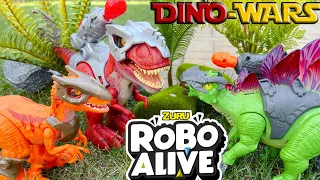 Zuru Robo Alive Dino Wars! Walking and Biting T-Rex, Stegosaurus and Velociraptor! Light Up Dino Toy