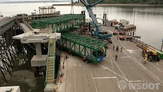 Time-lapse of four massive steel spans being set for new walkway at Bainbridge Island ferry terminal