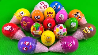 Rainbow Eggs: Looking Numberblocks with CLAY inside Ice Cream Cone Coloring! Satisfying ASMR Videos