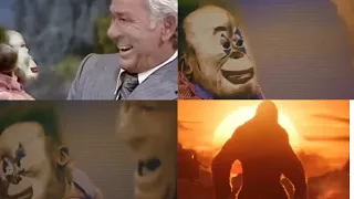 Joker monkey transforms into a big monkey meme template || old man laughing at joker monkey x kong