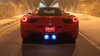 LOUDEST Ferrari 458 in the world!! Headphone users beware!!! INSANE TUNNEL ACCELERATIONS!