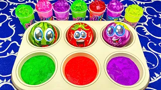Most Satisfying Video l Glossy Rainbow Slime in Color Tray Circle with Magic Fruit Balls ASMR