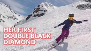 Her First Double Black Diamond Snowboarding