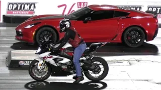 Bikes vs Cars - drag race - Redeye Hellcat,Z06 Corvette,Kawasaki Ninja,BMW 1000RR