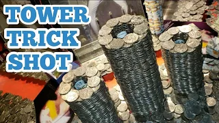 TOWER TRICK SHOT Inside The High Limit Coin Pusher Jackpot WON MONEY ASMR