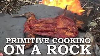 Caveman Cooking on Stone Oven | Rabbit Singe in the Forest, Primitive Shelter Build