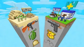 Mikey Family MILITARY vs JJ Family POLICE CHUNK Battle in Minecraft (Maizen)