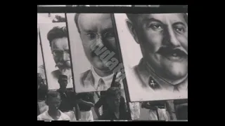 STALIN OVERSEES JUNE 30, 1935, PARADE OF ATHLETES IN MOSCOW Red Square Soviet Communism FILM footage
