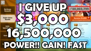 $3,000 in 4 Days 16.5M Power - I Give Up - [ Power Up ] GEM SPENDING Saints Halo | Rise of Kingdoms