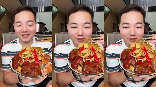 ASMR MUKBANG| eating show, roasted pork, chicken, vegetable, rice, yummy!