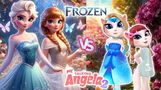 My Talking Angela 2// Frozen Of Elsa vS Anna two sister  New cosplay outfit By Angela