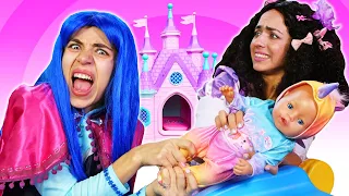 Disney princesses & Baby Born doll at the Giant princess castle - Funny videos with baby dolls.