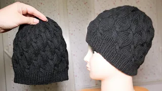 Шапка с косами спицами 🖤 Cable hat knitting pattern 💣