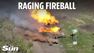 Russian tank bursts into flames in Ukraine drone attack as Zelensky pleads for more help