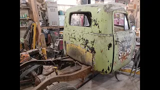 1951 CHEVY PICKUP...BOXING REAR FRAME RAILS AND FABRICATING SHOCK MOUNTS! PLUS, NEW FRONT END PARTS!