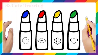 Lipstick 💄 Drawing, Painting and Coloring for kids | Makeup | Easy Drawing of Lipstick for Toddlers