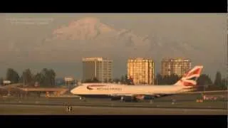 British Airways B747-400 sunset takeoff at YVR