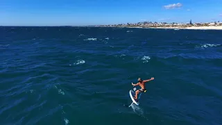 Continuous drone footage of Perth downwind on SUP Foil with Josh Ku, Unifoil Hyper2 190