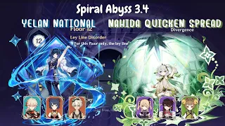 Genshin Impact - Yelan National & Nahida Quicken Spread | Spiral Abyss 3.4 Floor 12 | 9 ⭐