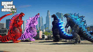 Team Shin Godzilla vs Atomic Godzilla x Heisei Godzilla - Epic Fight ( GTA V Mods )