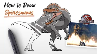 How to Draw a Spinosaurus dinosaur from Jurassic Park 3 and World easy Step By Step
