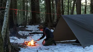 Cold Weather Tarp Camping | Campfire Salmon