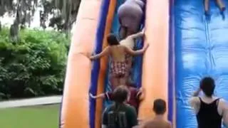 Fat Woman Falls Down Waterslide & Wipes Out Kids in Line