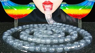 ASMR CLEAR FOOD *DRINK SOUNDS BOBA NOODLE JELLY, EDIBLE FROG EGG RAINBOW JELLO EATING SOUNDS 투명디저트먹방