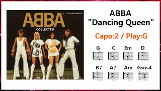 アバ「ダンシング・クイーン」英語歌詞・ギターコード付き Capo:2/G ＊ABBA / Dancing Queen with lyrics & chords