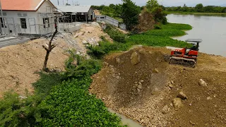 Amazing Construction Project Will Be Final Activity Bulldozer Spreading Stone Into Deep below
