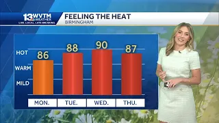 Feeling the heat into next week. Birmingham could hit 90 degrees. Heavy storms Sunday night and m...