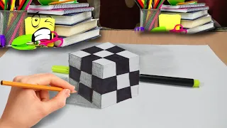 3D Trick Art on Paper Realistic Cube #3d #viral #trending