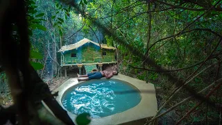 How to Build The Most Beautiful Bamboo Villa Swimming Pool in the Jungle by Ancient Skills