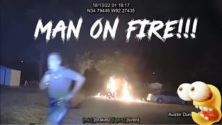 Police video of motorcycle suspect catching on fire after Arkansas police use taser on him