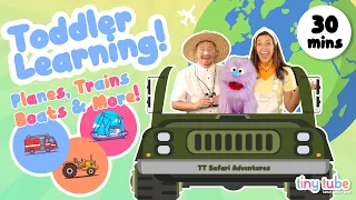 Learn Vehicles & Animals! Nursery Rhymes, 10 Little Fishies, Old McDonald. Trucks, Airplanes, Boats!