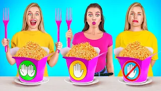 NO HANDS VS 1 HAND VS 2 HANDS Eating Challenge || Lucky VS Unlucky Girl! Funny Game by 123 GO! FOOD