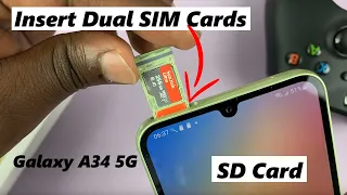 Samsung Galaxy A34 5G: How To Insert Dual SIM Cards and SD Card