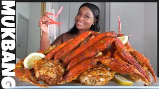 GIANT CRAB LEGS + STORY TIME | Eating a seafood boil with long nails challenge